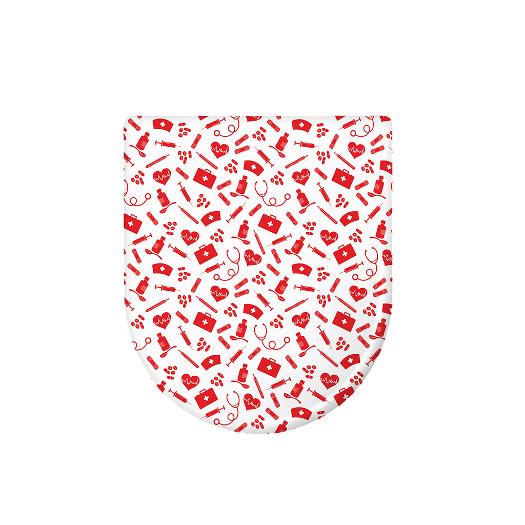 Red And White Nurse Pattern Print Toilet Lid Cover