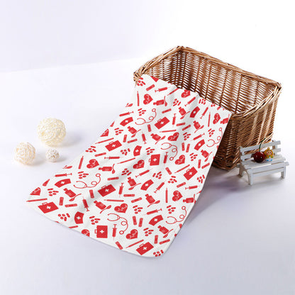 Red And White Nurse Pattern Print Towel