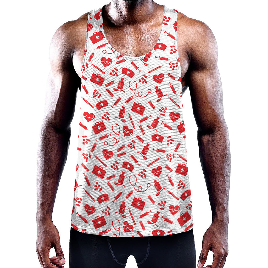 Red And White Nurse Pattern Print Training Tank Top