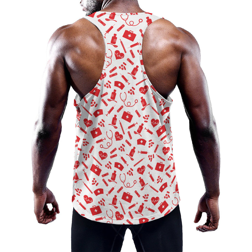 Red And White Nurse Pattern Print Training Tank Top