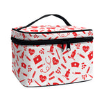 Red And White Nurse Pattern Print Travel Makeup Bag