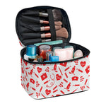 Red And White Nurse Pattern Print Travel Makeup Bag