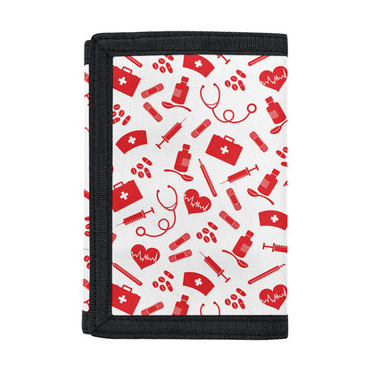 Red And White Nurse Pattern Print Trifold Wallet