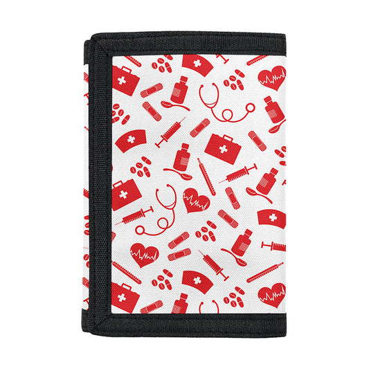 Red And White Nurse Pattern Print Trifold Wallet