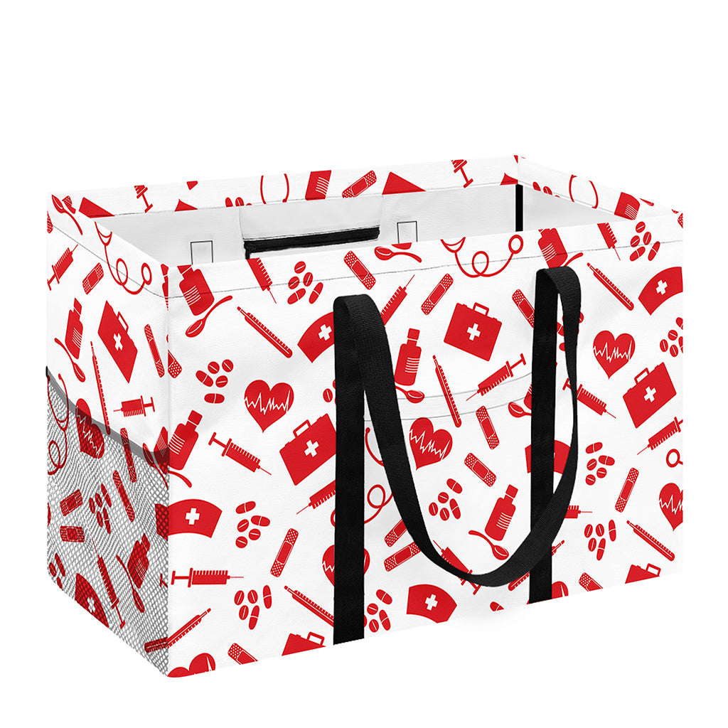 Red And White Nurse Pattern Print Utility Tote Bag