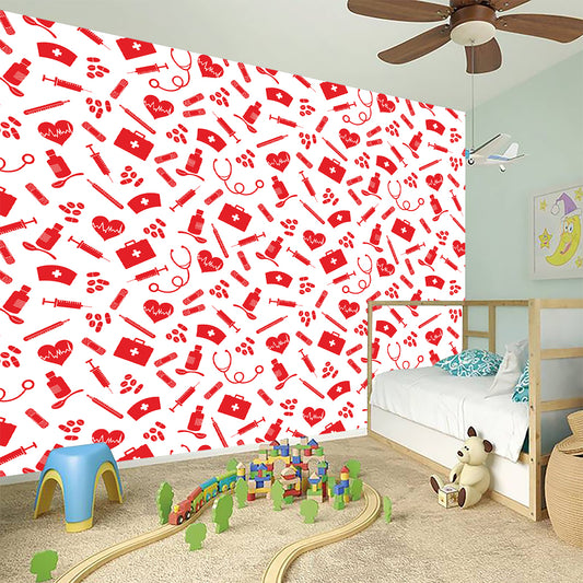Red And White Nurse Pattern Print Wall Sticker