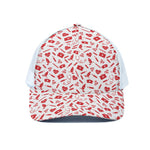 Red And White Nurse Pattern Print White Mesh Trucker Cap