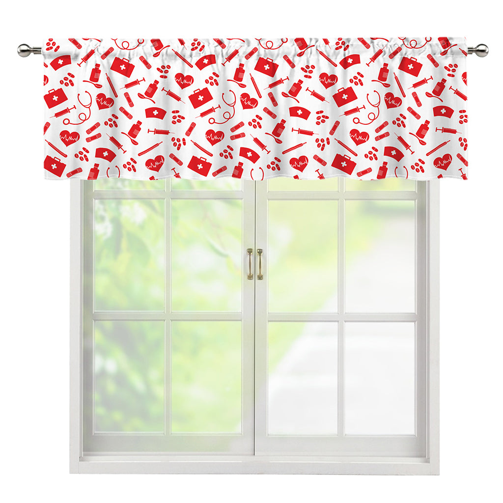 Red And White Nurse Pattern Print Window Valance