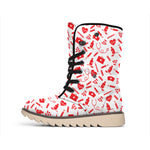 Red And White Nurse Pattern Print Winter Boots