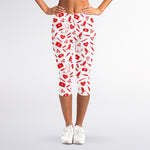 Red And White Nurse Pattern Print Women's Capri Leggings