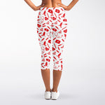 Red And White Nurse Pattern Print Women's Capri Leggings