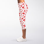 Red And White Nurse Pattern Print Women's Capri Leggings