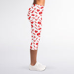 Red And White Nurse Pattern Print Women's Capri Leggings