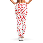 Red And White Nurse Pattern Print Women's Leggings