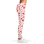 Red And White Nurse Pattern Print Women's Leggings