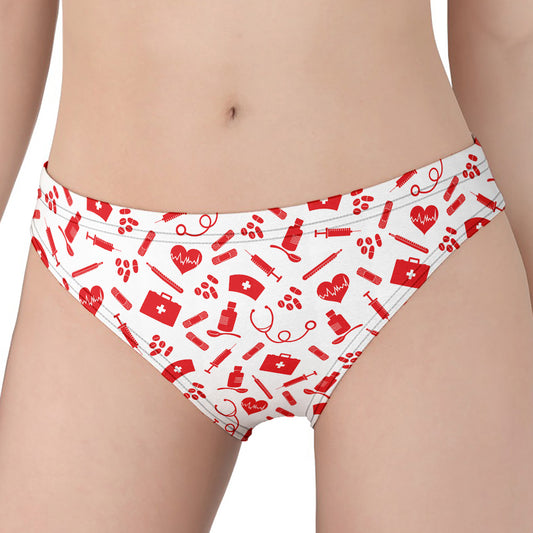 Red And White Nurse Pattern Print Women's Panties