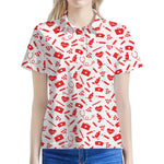 Red And White Nurse Pattern Print Women's Polo Shirt