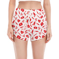 Red And White Nurse Pattern Print Women's Split Running Shorts