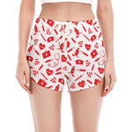 Red And White Nurse Pattern Print Women's Split Running Shorts