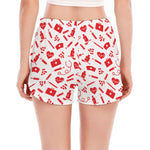 Red And White Nurse Pattern Print Women's Split Running Shorts