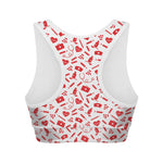 Red And White Nurse Pattern Print Women's Sports Bra