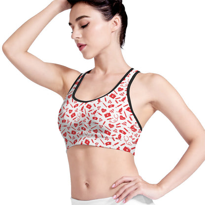 Red And White Nurse Pattern Print Women's Sports Bra