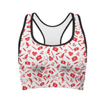 Red And White Nurse Pattern Print Women's Sports Bra