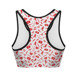 Red And White Nurse Pattern Print Women's Sports Bra