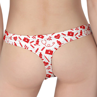 Red And White Nurse Pattern Print Women's Thong