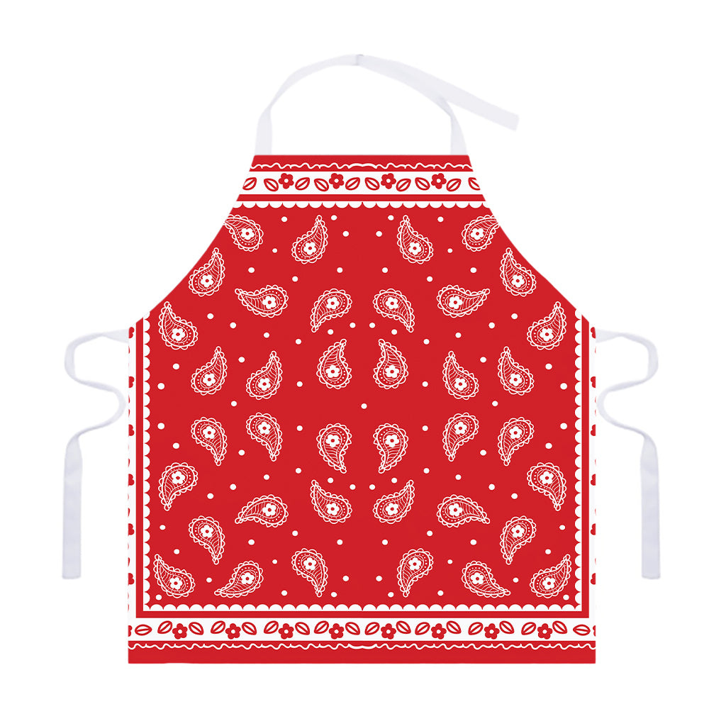 Red And White Paisley Bandana Print Adjustable Apron