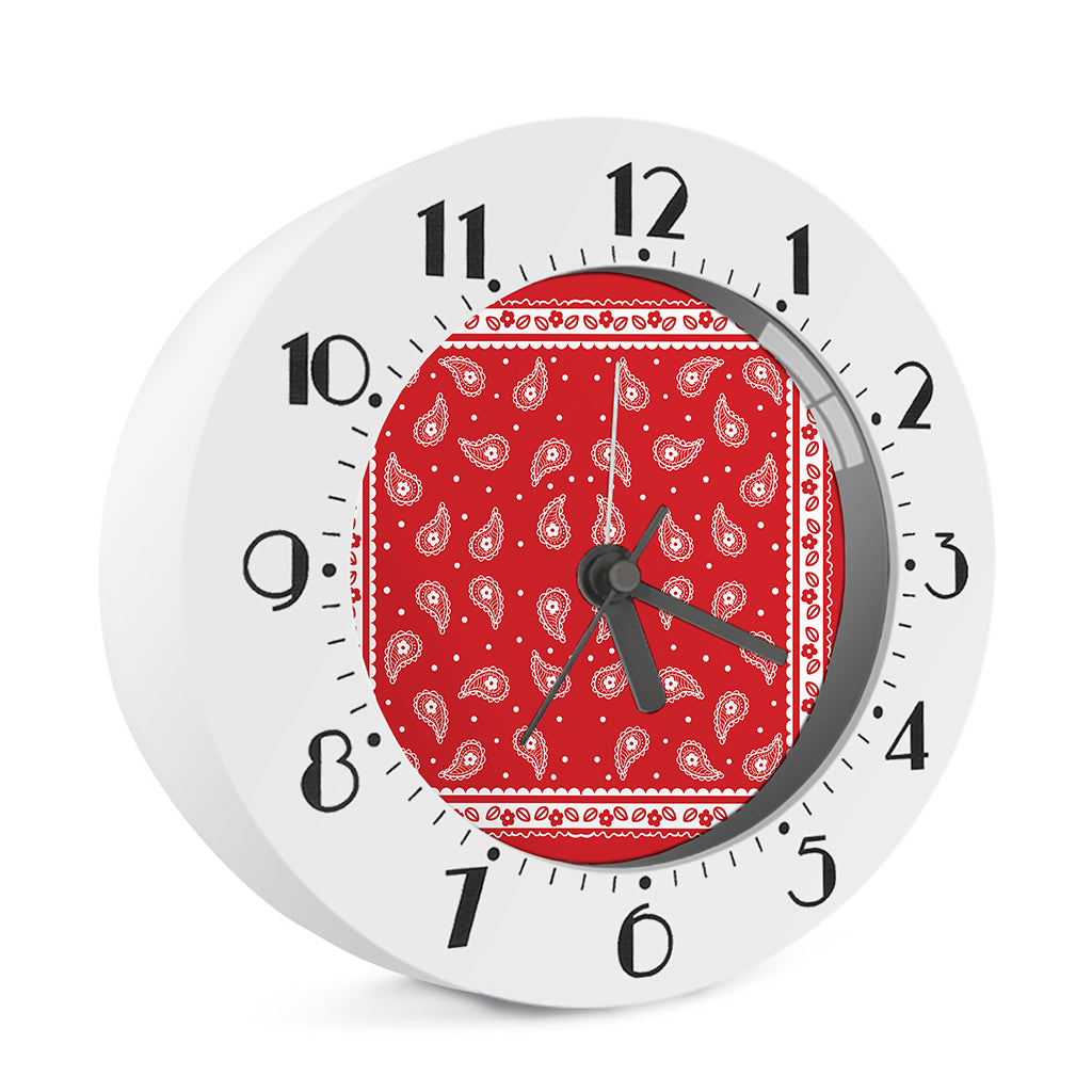 Red And White Paisley Bandana Print Alarm Clock