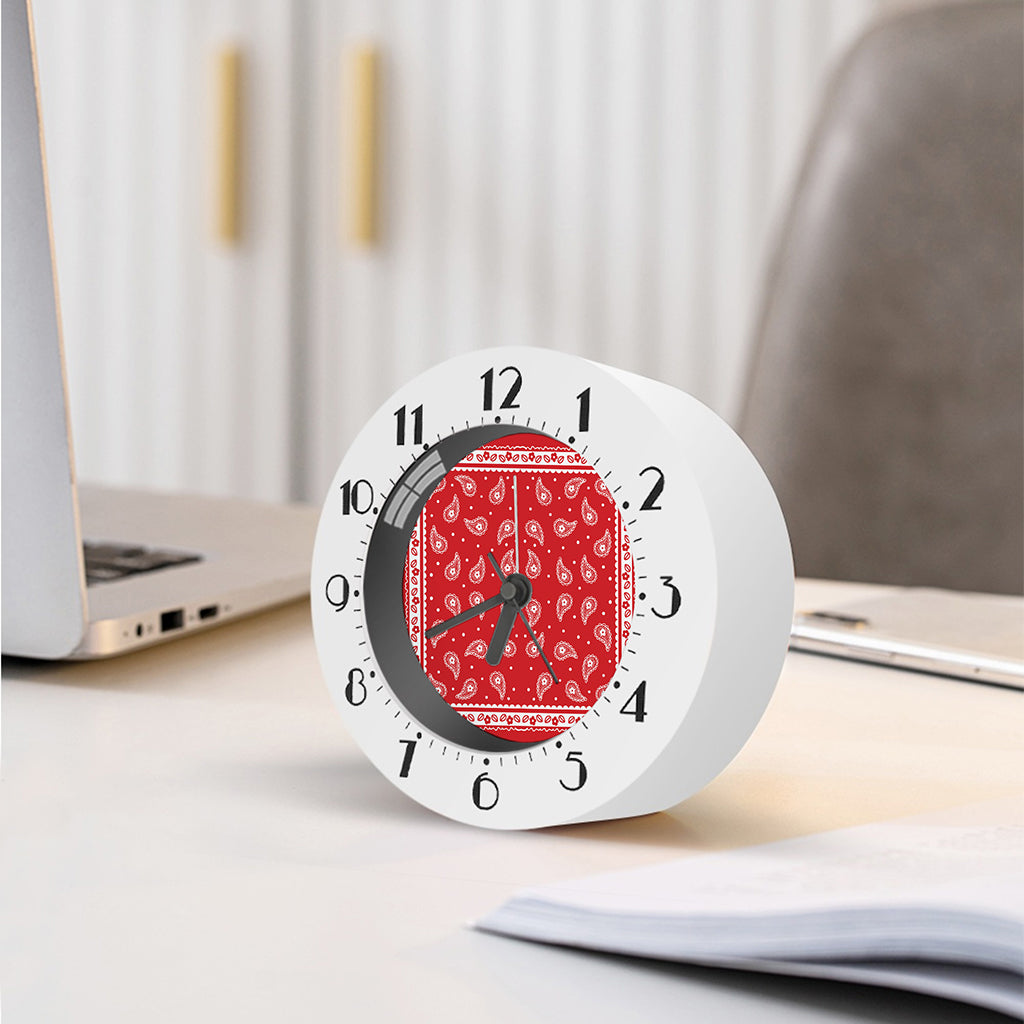 Red And White Paisley Bandana Print Alarm Clock