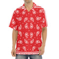 Red And White Paisley Bandana Print Aloha Shirt