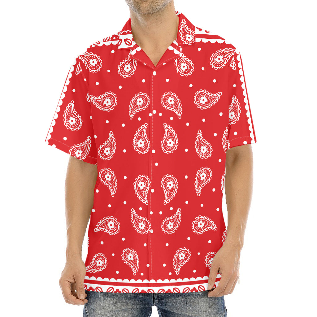 Red And White Paisley Bandana Print Aloha Shirt