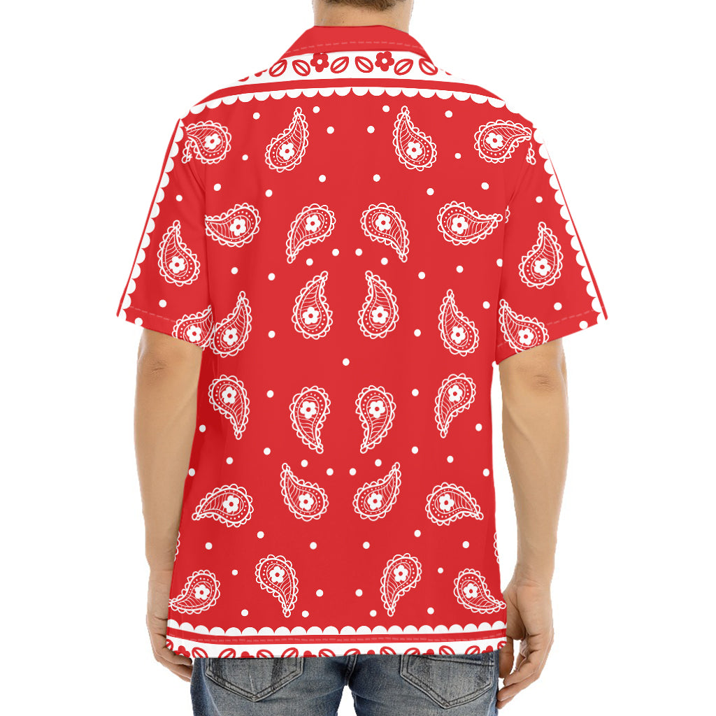 Red And White Paisley Bandana Print Aloha Shirt