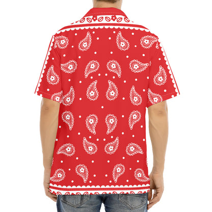 Red And White Paisley Bandana Print Aloha Shirt