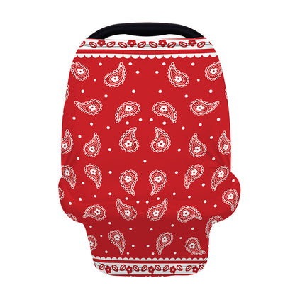 Red And White Paisley Bandana Print Baby Seat Cover