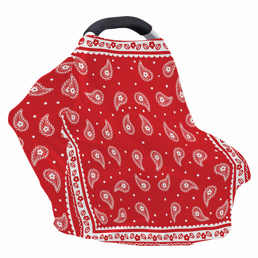 Red And White Paisley Bandana Print Baby Seat Cover