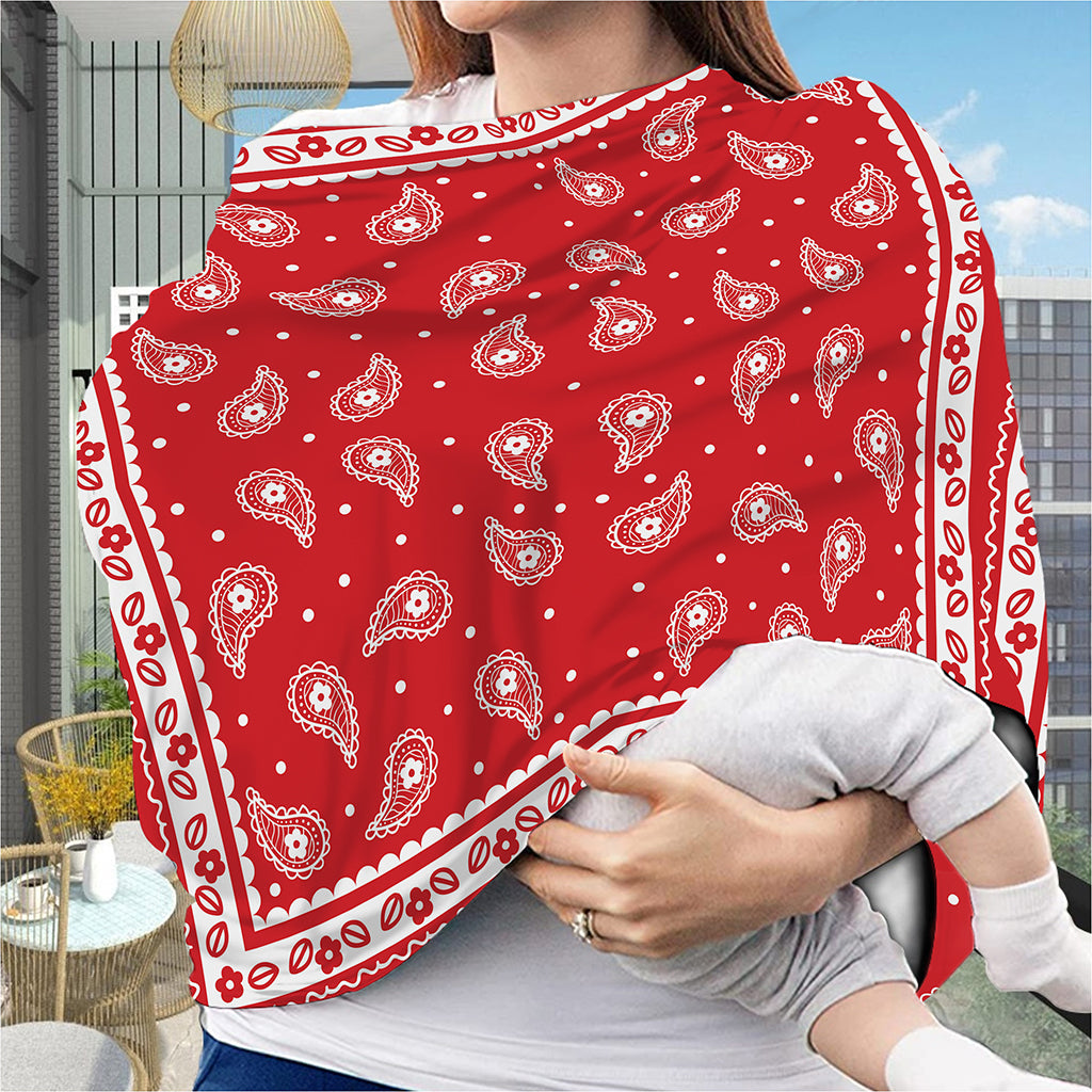 Red And White Paisley Bandana Print Baby Seat Cover