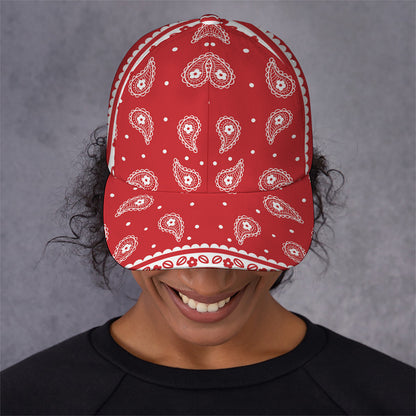 Red And White Paisley Bandana Print Baseball Cap