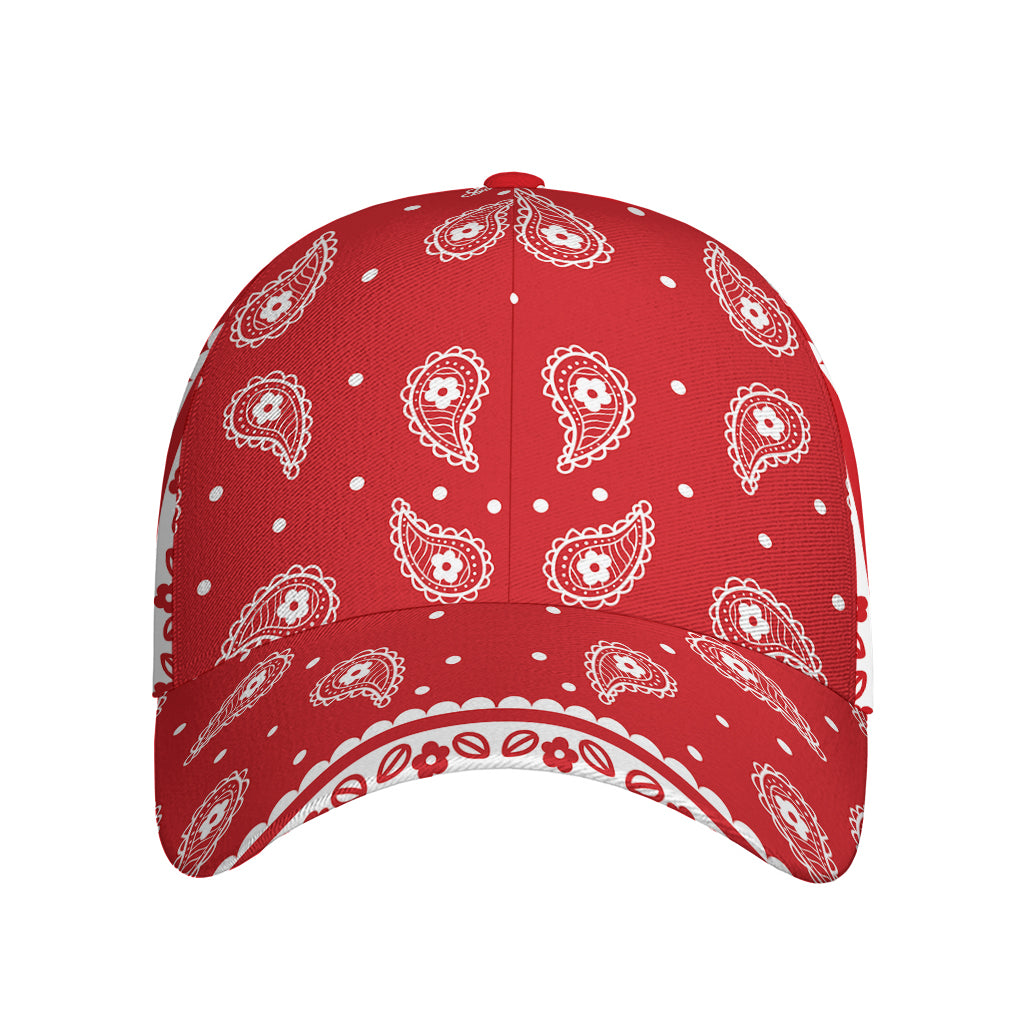 Red And White Paisley Bandana Print Baseball Cap