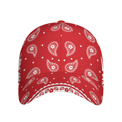 Red And White Paisley Bandana Print Baseball Cap