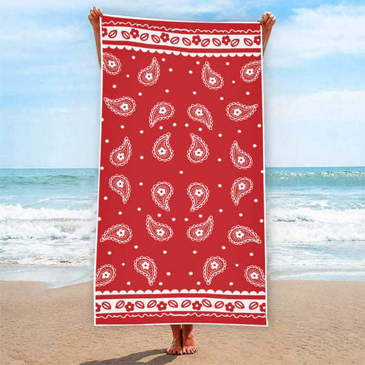 Red And White Paisley Bandana Print Beach Towel
