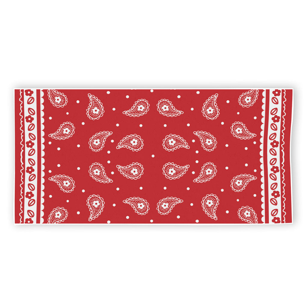Red And White Paisley Bandana Print Beach Towel