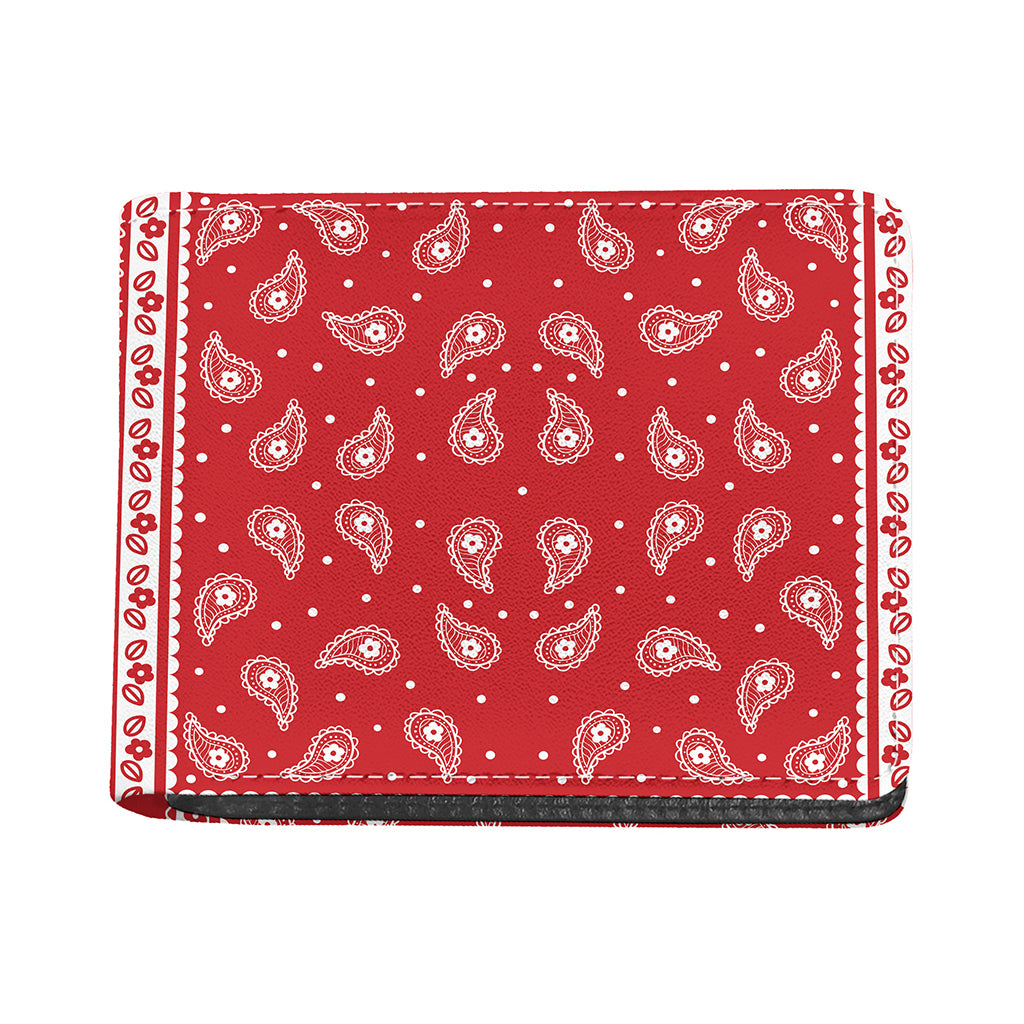 Red And White Paisley Bandana Print Bifold Wallet