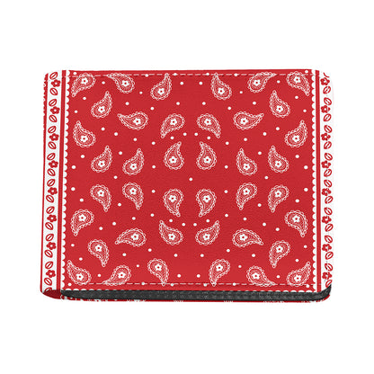 Red And White Paisley Bandana Print Bifold Wallet