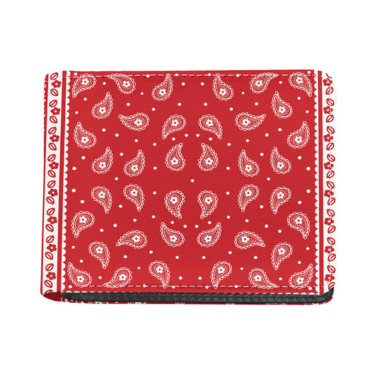 Red And White Paisley Bandana Print Bifold Wallet
