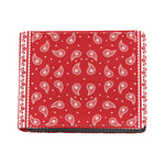Red And White Paisley Bandana Print Bifold Wallet