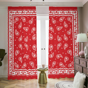 Red And White Paisley Bandana Print Blackout Pencil Pleat Curtains