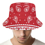 Red And White Paisley Bandana Print Bucket Hat
